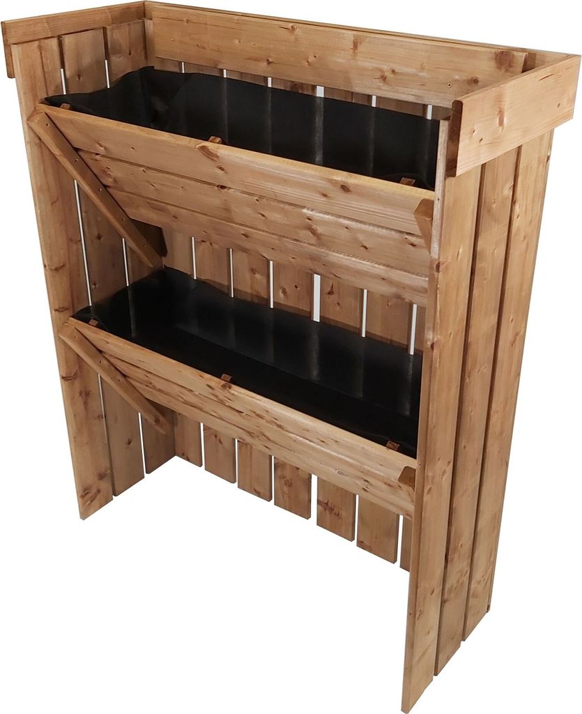 Blumentreppe aus Holz 2 Stück, Pflanzregal mit Gartenvlies, Blumenkasten als Sichtschutz