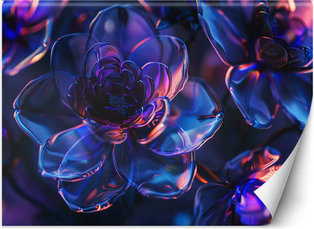 Vlies fototapete Marineblaue Glasblumen - 3D-Tiefe 350x245 cm Feeby Lila inkl. Kleber einfache Montage