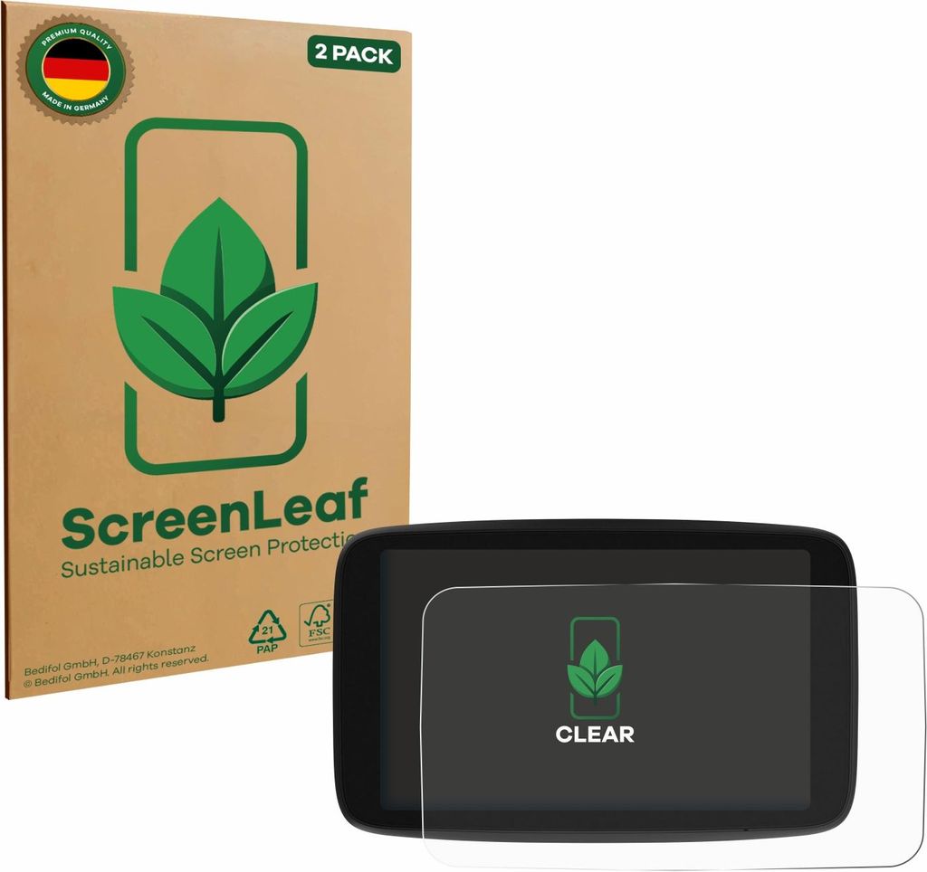 2x ScreenLeaf Schutzfolie für TomTom Go Navigator 7 (2. Generation) nachhaltiger Displayschutz Display Schutz Folie Klar Transparent