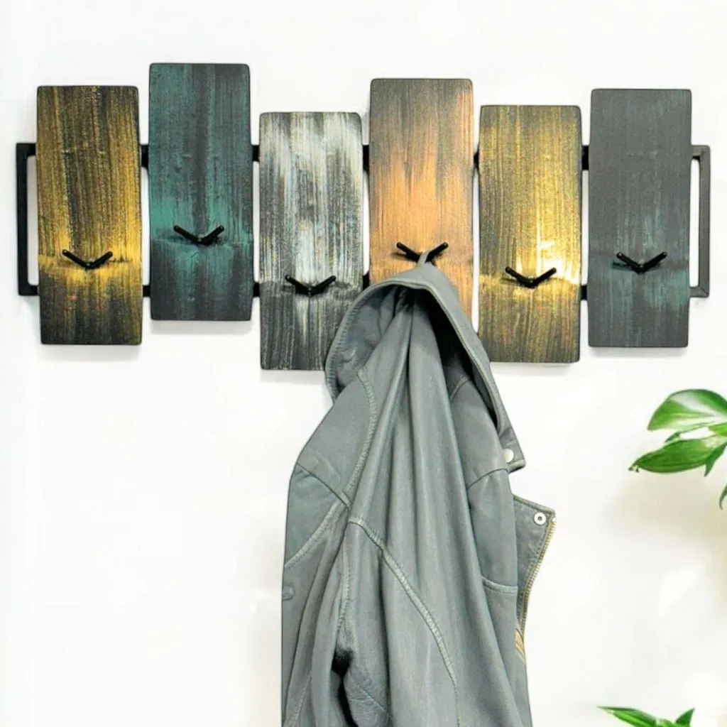 Portemanteau mural en métal noir pour entrée avec 12 patères DanDiBo