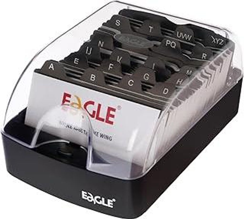 Eagle Visitenkartenbox für 350 Visitenkarten mit A-Z Register Visitenkartenhalter Organizer Box Schreibtisch, transparent Schwarz