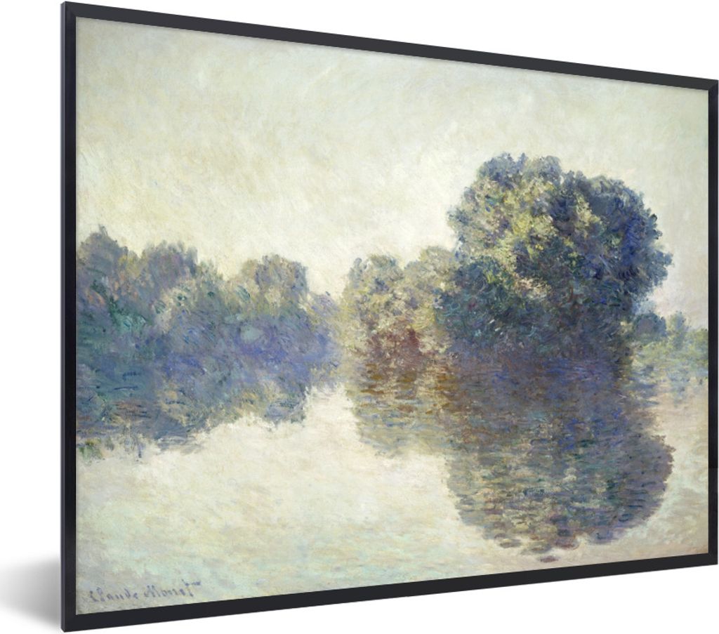 MuchoWow Gerahmtes Poster Die Seine bei Giverny - Gemälde von Claude Monet 40x30 cm - Poster mit Schwarzem Bilderrahmen Wandposter Rahmen Foto B...