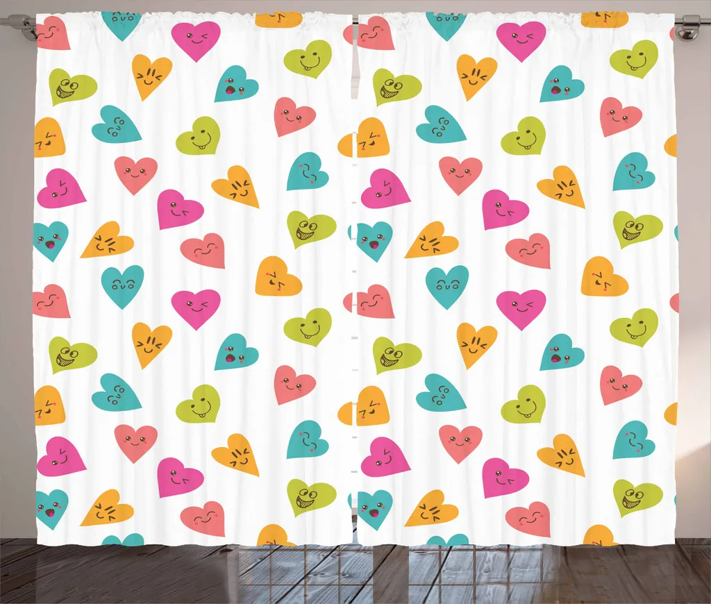 ABAKUHAUS Tenda Universale 280x245cm - Motivo Rustico Cuori Multicolore