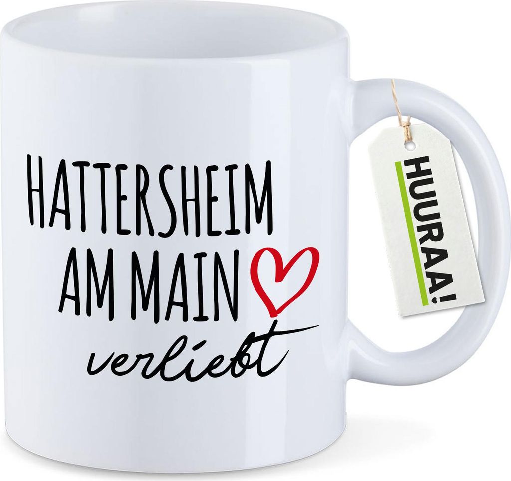 Huuraa Kaffeetasse Hattersheim am Main verliebt 330ml Weiß Keramik Kaffeebecher Geschenkidee