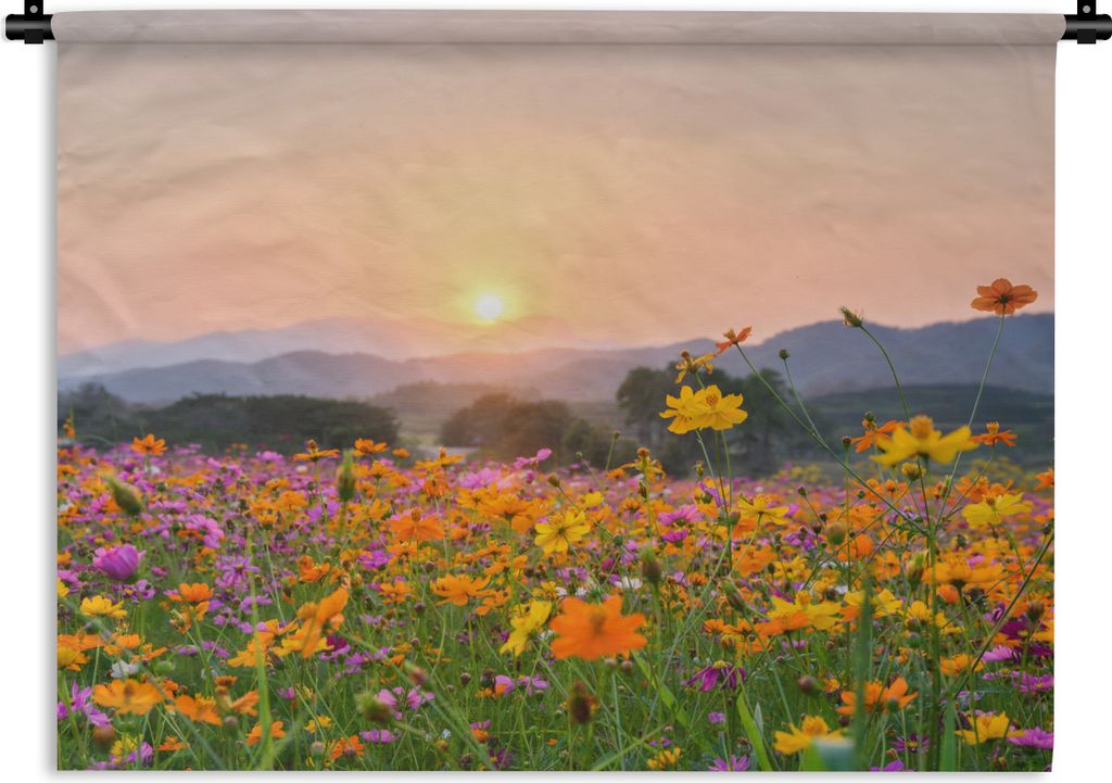 MuchoWow Wandteppich Wandbehang Blumen - Sonnenuntergang - Berg 90x67.5 cm Tapisserie Dekoration Wandtuch - Fototeppich - Wand-Skulpturen