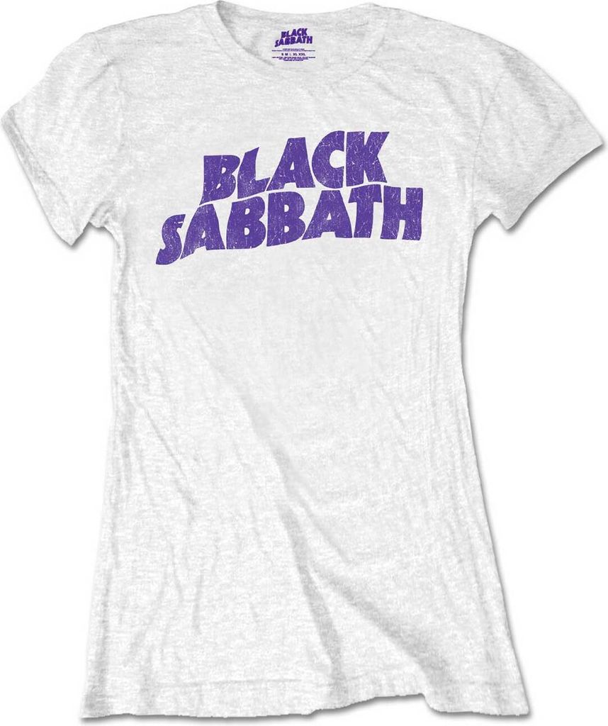 Schwarzer Sabbat - wellige Logo Vintage Damen X-Large T-Shirt - weiß