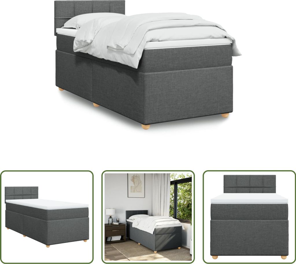 The Living Store Boxspringbett mit Matratze Dunkelgrau 100x200 cm Stoff