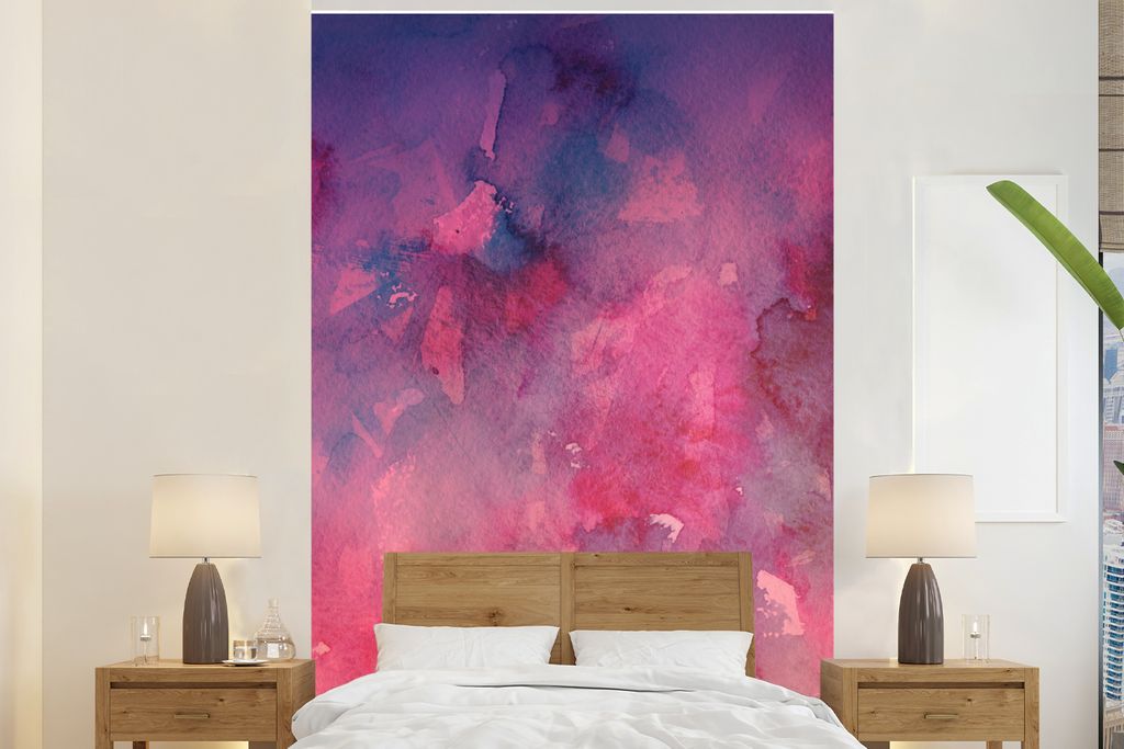 MuchoWow Fototapete für Wohnzimmer oder Schlafzimmer Wandtapete Vinyl Motivtapete Aquarell - Rosa - Farbton - 200x300 cm - Wanddekorationen