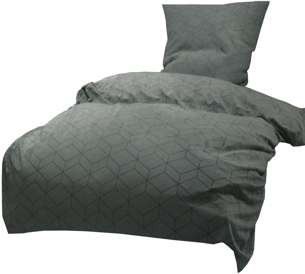 Bettwäsche 155x220 Set Mikrofaser Velours Karo Kariert Grau Produktbild 