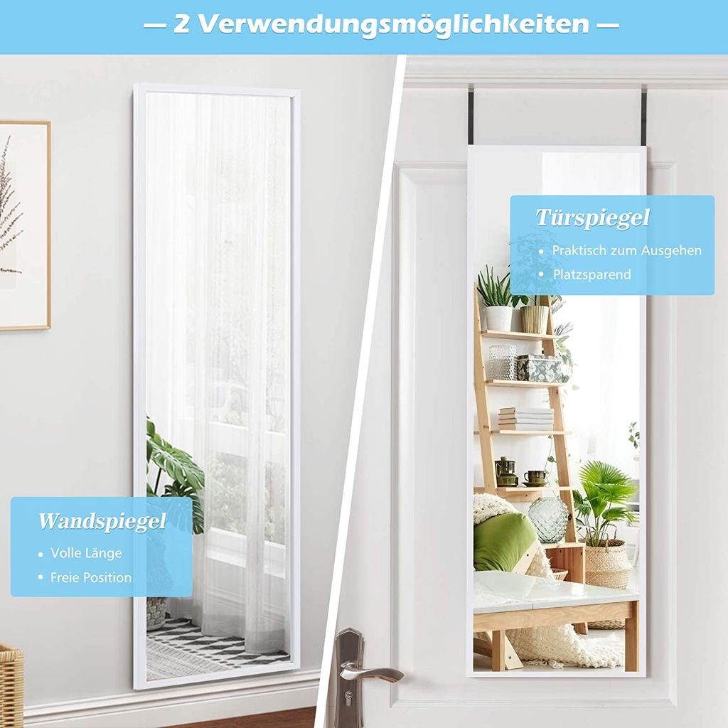 120 x 37 cm Wandspiegel Türspiegel mit Höhenverstellbaren Hängehaken  Spiegel für Schlafzimmer