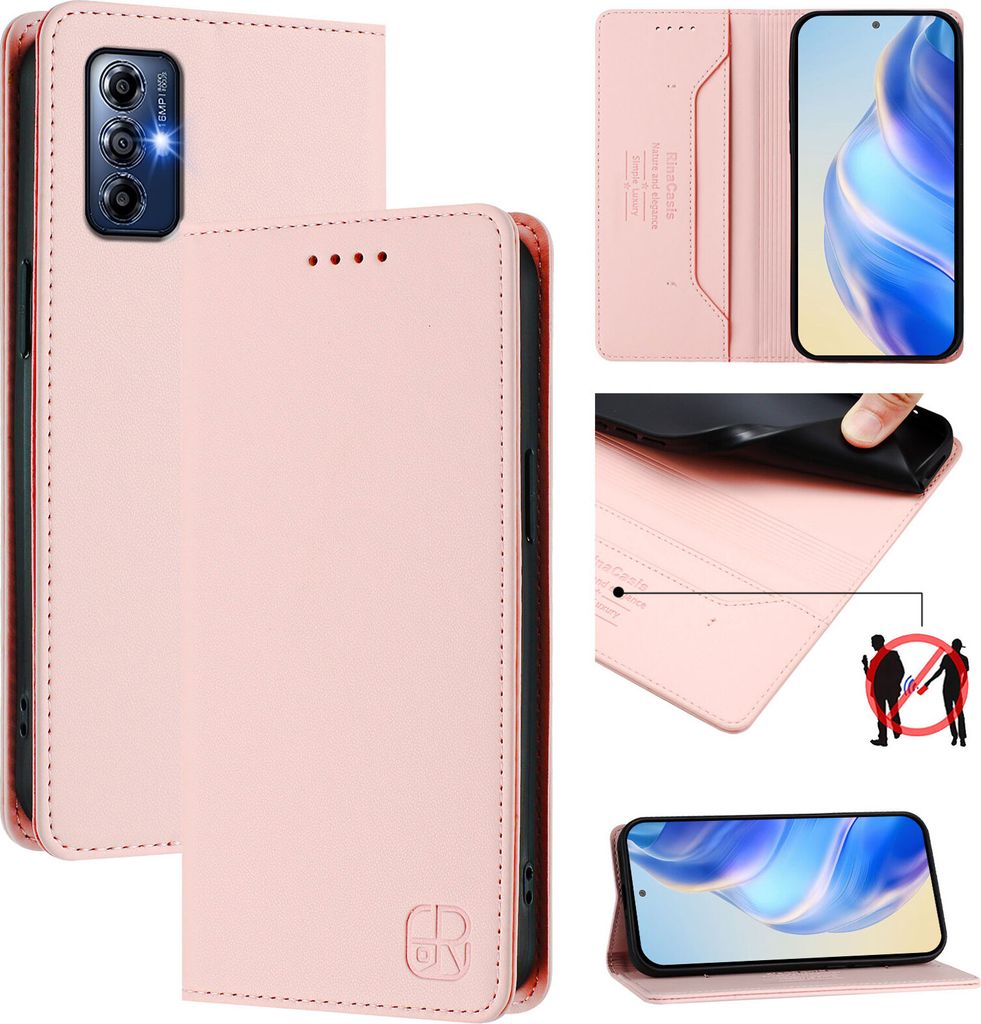Lederhülle für Motorola Moto G Pure/Moto G Play 2023 Hülle Flip Brieftasche Kartenfächern Ständer Schutzhülle Pink