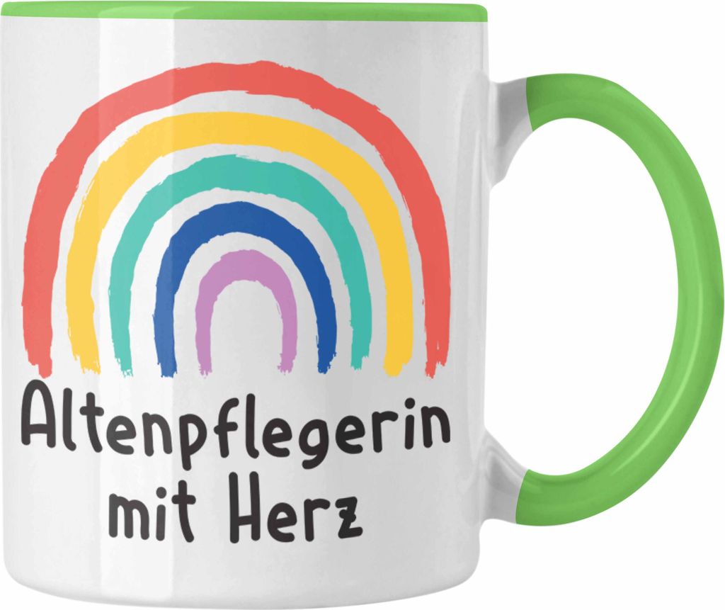 Trendation - Altenpflegerin mit Herz Tasse Geschenk mit Spruch Kaffeetasse Zubehör Dankeschön (Grün)