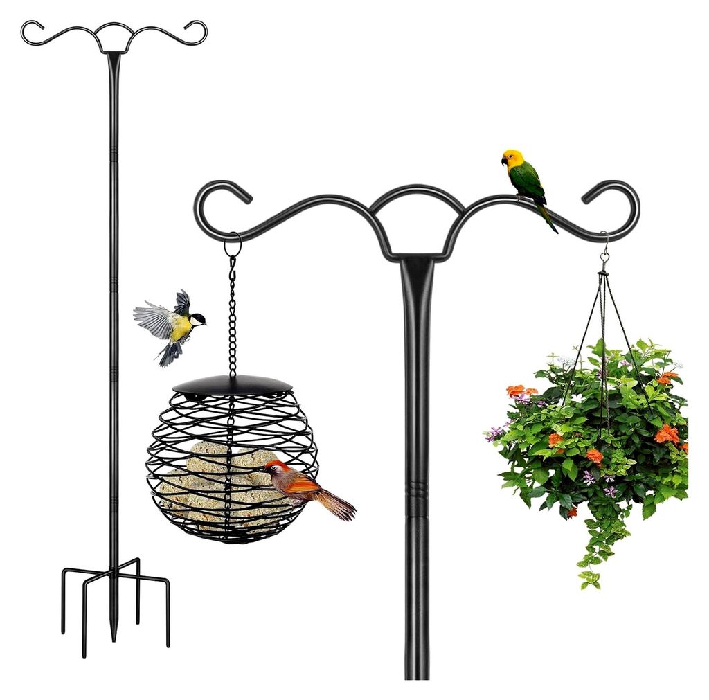 Vogelfutterspender zum Aufhängen, 197 cm, Metall, robust, doppelte Schäferhaken, gebogener Haken für Laternen, leicht, für Vögel, Garten