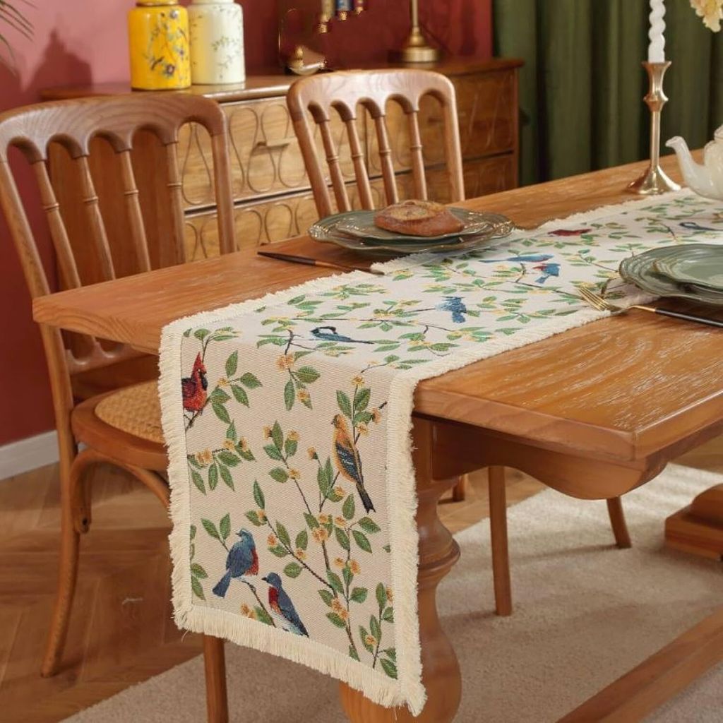 Lange Esstischdecke – Elster-Muster, Flaches Winkel-Design Mit Quasten, Widerstandsfähiger Herbst-Tischläufer Für Esstisch, Zimmer, Party, Hoc...