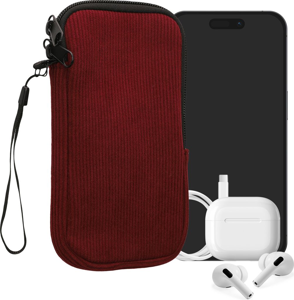 kwmobile Handytasche für XL - 6,7/6,8" Hülle - Cord und Neopren Tasche mit Handschlaufe - Case 17,2 x 8,4 cm Innenmaße - Handyhülle in Tawny Red