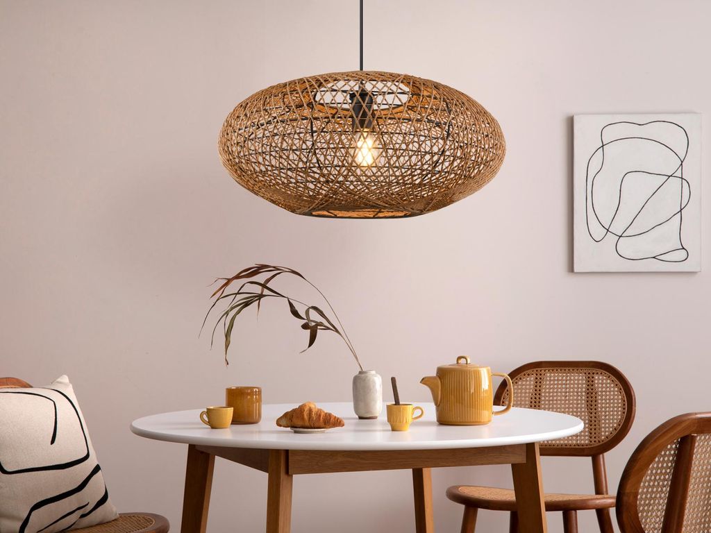 Große Boho Pendelleuchte skandinavisch, Lampenschirm Sisal Produktbild 