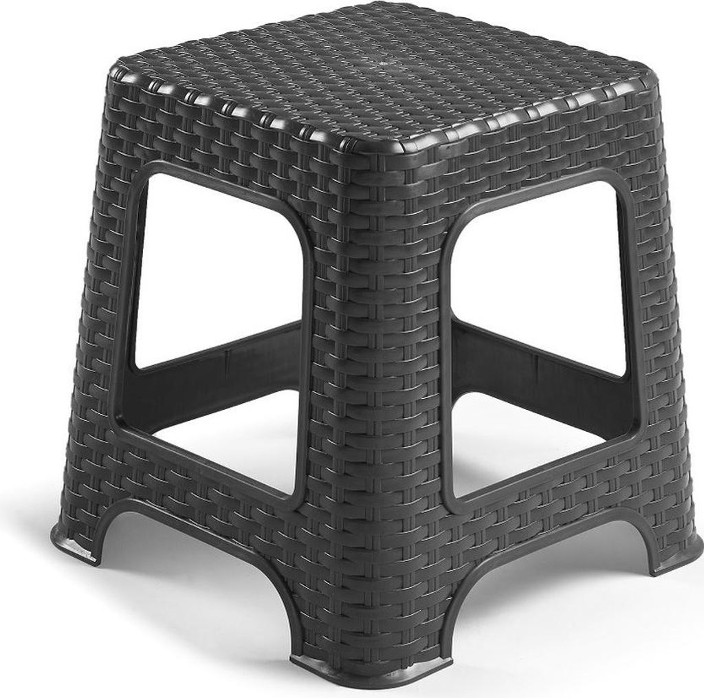 Plasicforte Tritt-/Hocker - schwarz - Rattan Kunststoff - 32x33 cm