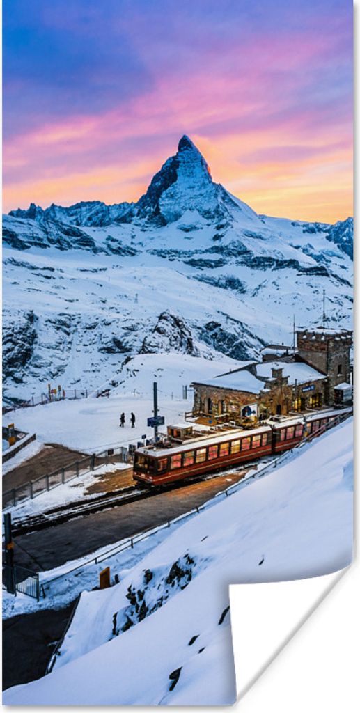 MuchoWow Poster Dämmerung am Schweizer Matterhorn bei der Gornergratbahn 80x160 cm - Kinderzimmer