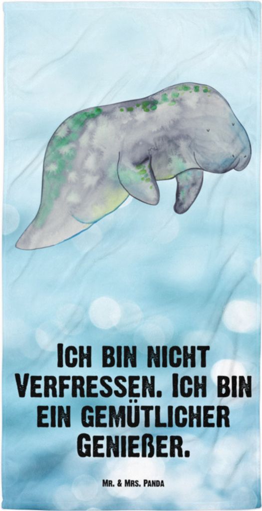 Mr. & Mrs. Panda Strandtuch Seekuh Chillen - Oceanblue - Geschenk, Reisehandtuch, Abnehmen, Handtuch, Duschtuch, Baumwollhandtuch, Zucker, Essen, S...