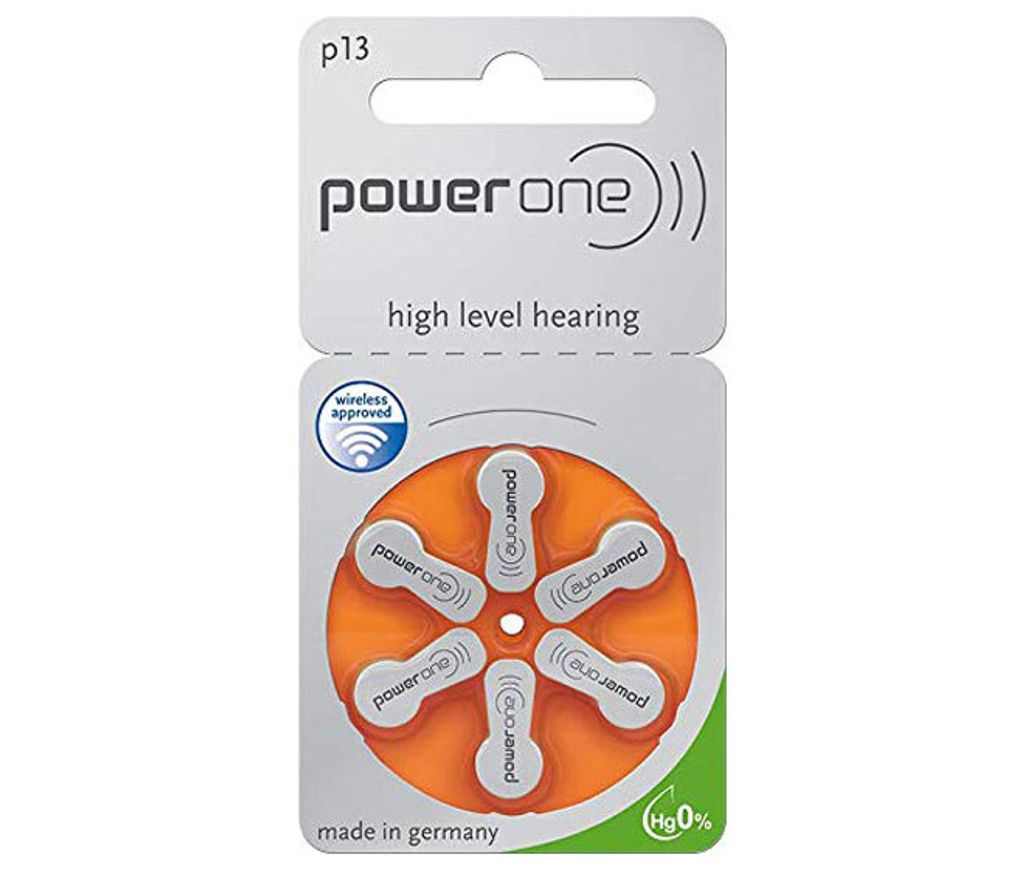 A package of PowerOne hearing aid batteries.