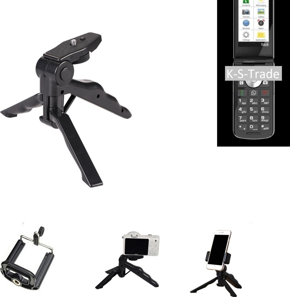 K-S-Trade Stativ Tisch-Ständer Dreibein Handy-Stativ Ständer kompatibel mit Emporia TOUCHsmart Mini-Stativ Smartphone Tripod Handy-Stativ aus