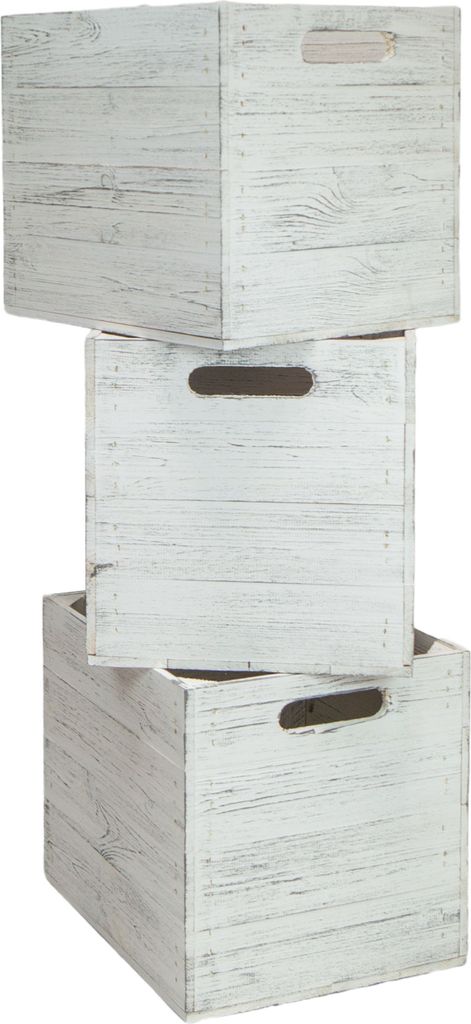 3er set Holzkiste Shabby weiß schwarz passend für Kallax Produktbild 