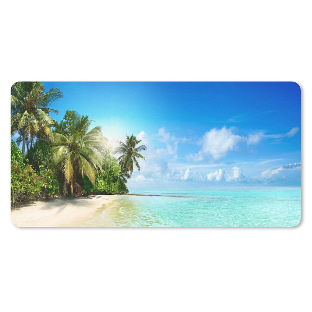 MuchoWow Schreibtischunterlage Meer - Palme - Strand - Tropisch - Blau - Grün 80x40 cm - XXL Mauspad - Gaming Mauspad