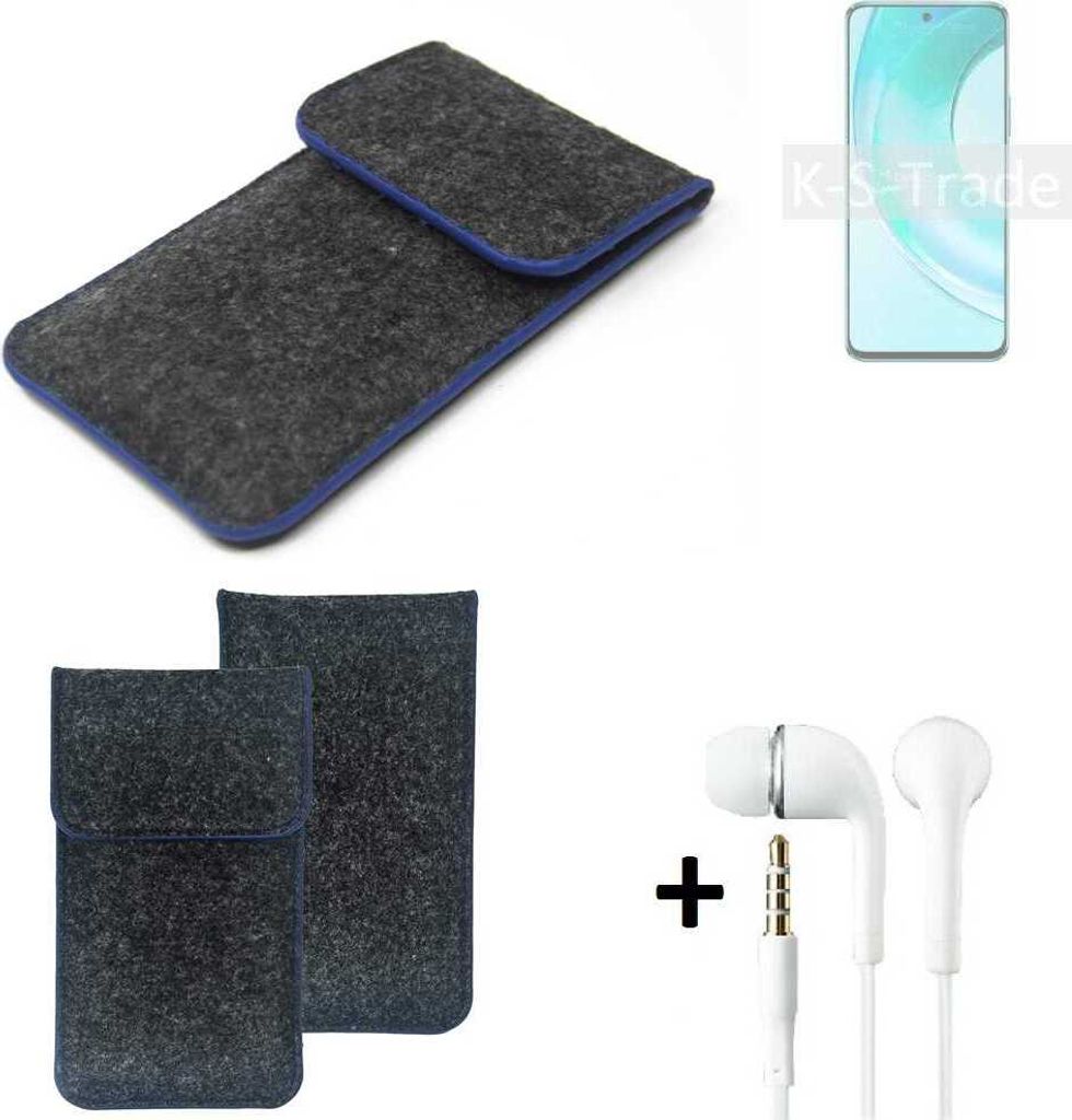 K-S-Trade Handy Schutz Hülle kompatibel mit Wiko T50 Schutzhülle Handyhülle Filztasche Pouch Tasche Case Sleeve Filzhülle dunkelgrau, blauer Rand