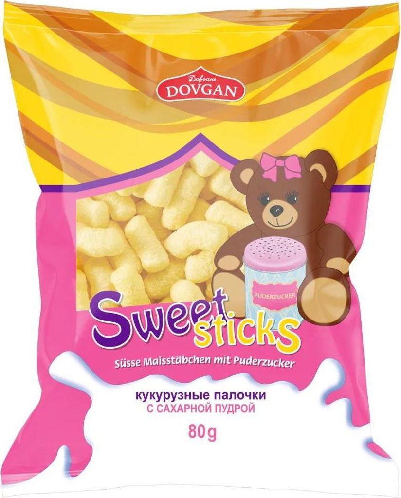 DOVGAN "Sweet Sticks" Süße Maisstäbchen mit Puderzucker 80g Produktbild 