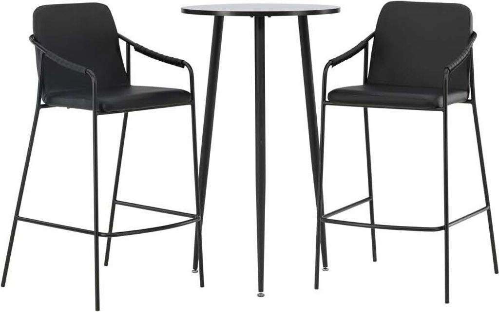 Plaza Barmöbelsett Bartisch schwarz und 2 Tvist Barhocker schwarz.