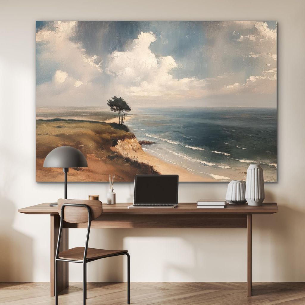 MuchoWow Wanddekoration Metall Metallbild Wandkunst 150x100 cm Klippe - Meer - Baum MuchoWow Aluminium Gemälde - Alu Dibond Bild