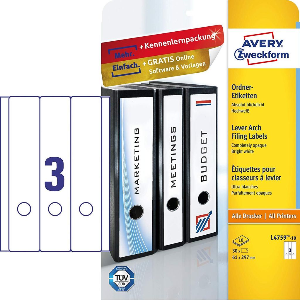AVERY Zweckform L4759-10 Etichette per dorso di file 61 x Immagine del prodotto 