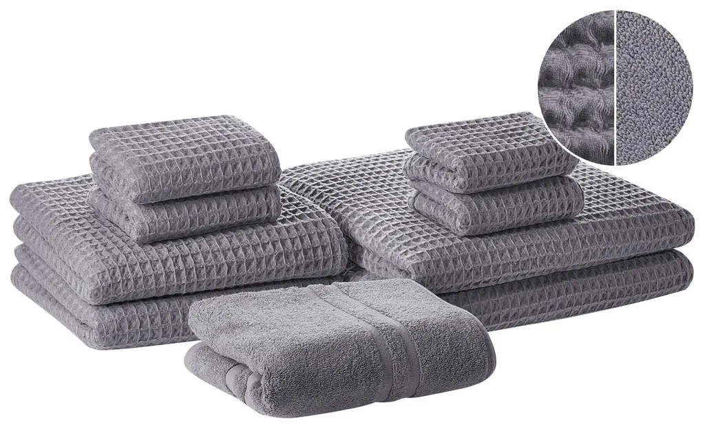 Lot de 9 serviettes de bain en coton gris absorbant Beliani pour invités