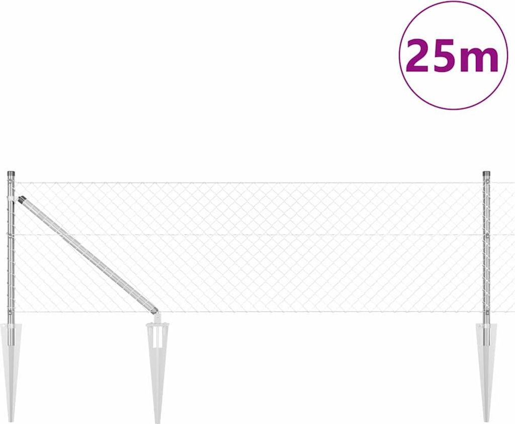 vidaXL Zaunpfosten Silber 25 x 0,6 m (40 x 40 mm Maschen) Stahl