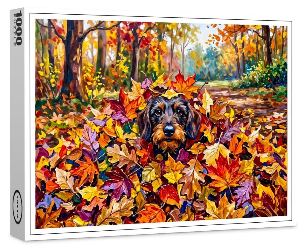raxxa Premium-Puzzle "Dachshund Resting in Colorful Autumn Leaves", 1000 Teile