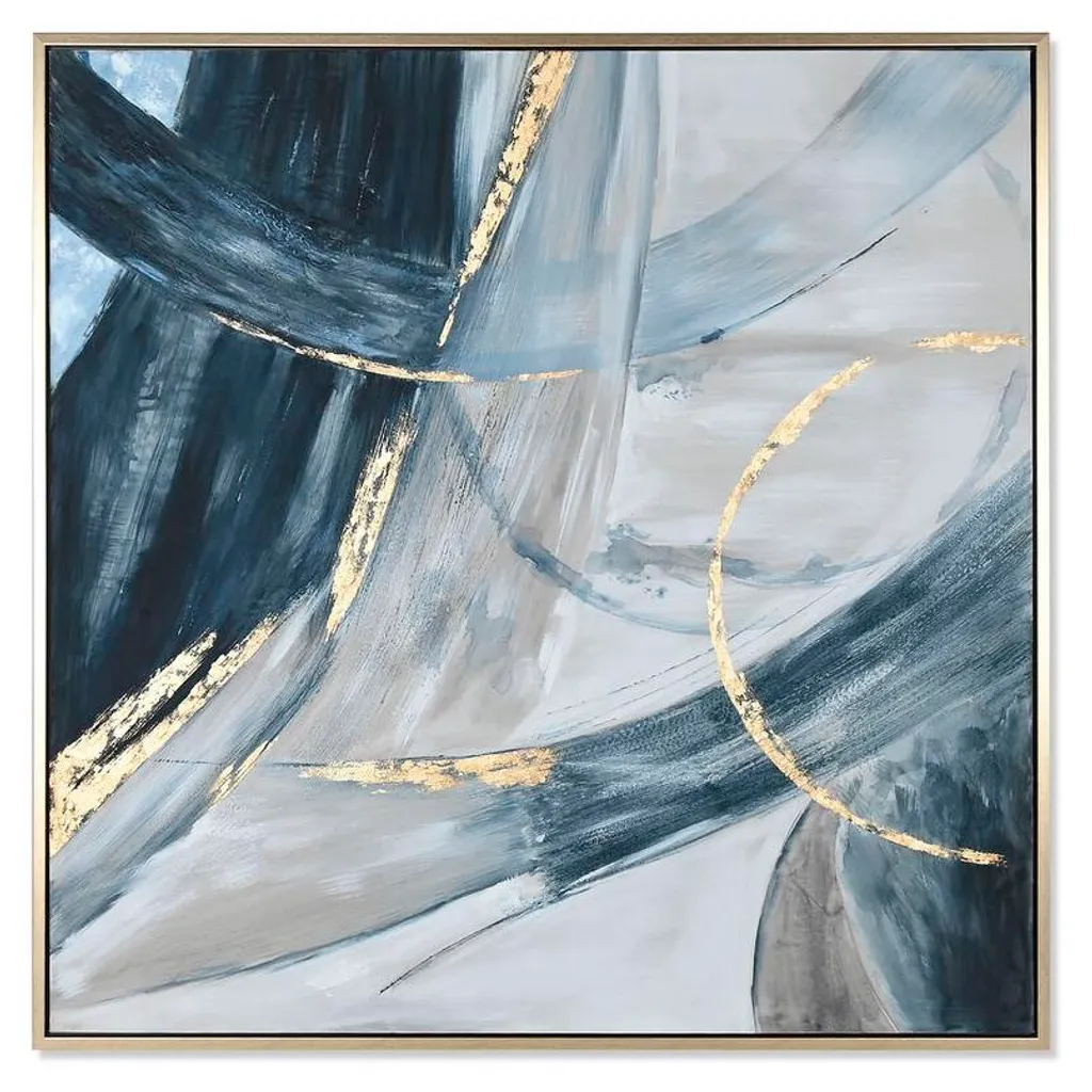 Tableau Moderne Bleu Blanc 131x131 cm avec Châssis Épais 3.8 cm