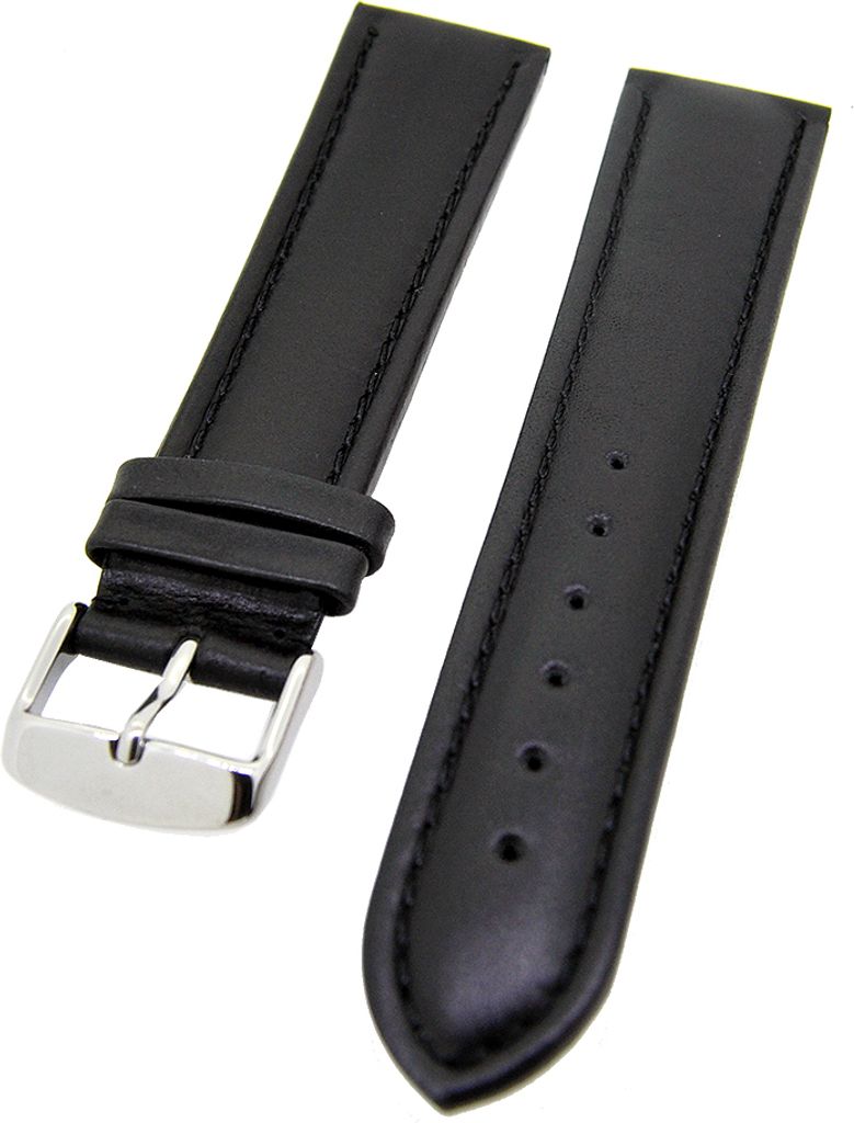 Uhrenarmband Kalbsleder dick gepolstert Schwarz 20mm