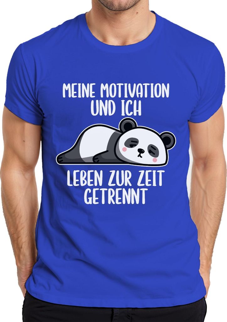 Motivation und ich leben getrennt Panda faul lustig Statement Herren T-Shirt, Blau, M