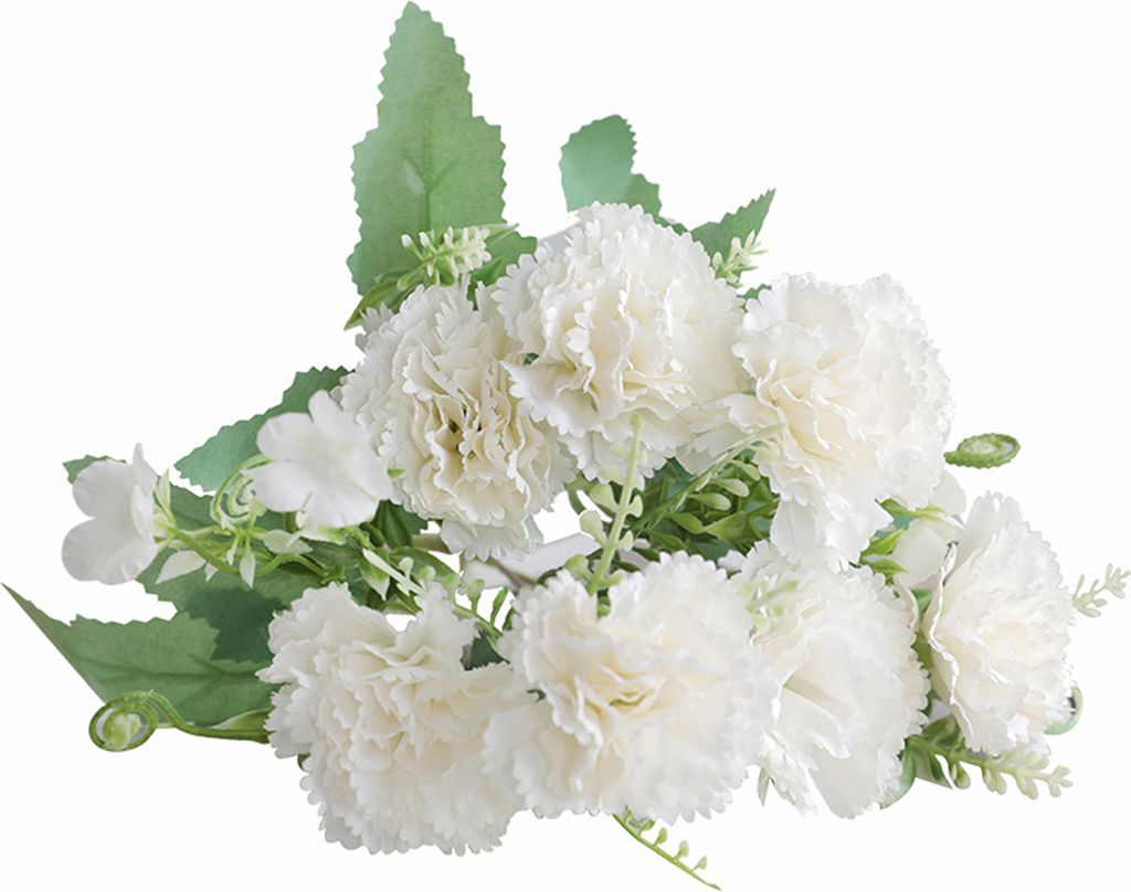 Simulation Blume Fadeless weit verbreitet angelegt 7 Köpfe lebhafte Nelken künstliche Blumen für den Muttertag-Weiß
