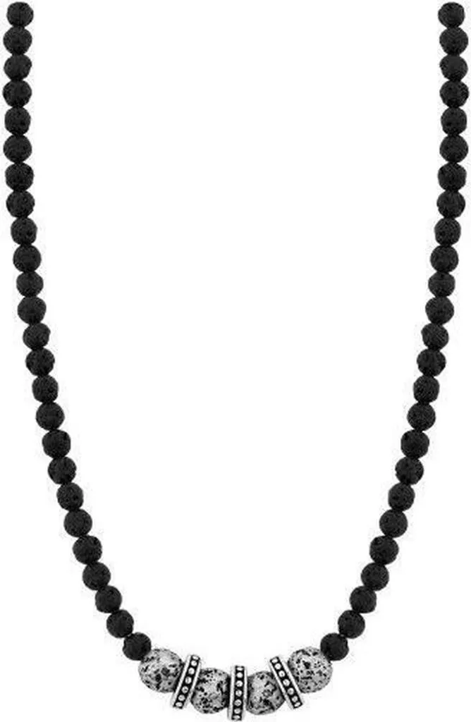 Collana Police PJ26481PSE01 60cm: Gioielli Uomo in Acciaio e Pietra Lavica
