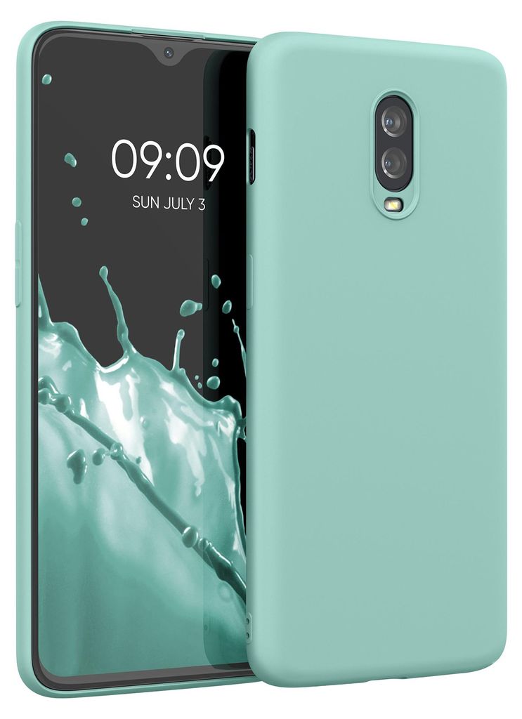 kwmobile Hülle kompatibel mit OnePlus 6T Hülle - gummierte TPU Silikon Handyhülle - Schutzhülle für kabelloses Laden - Case in Mintgrün matt