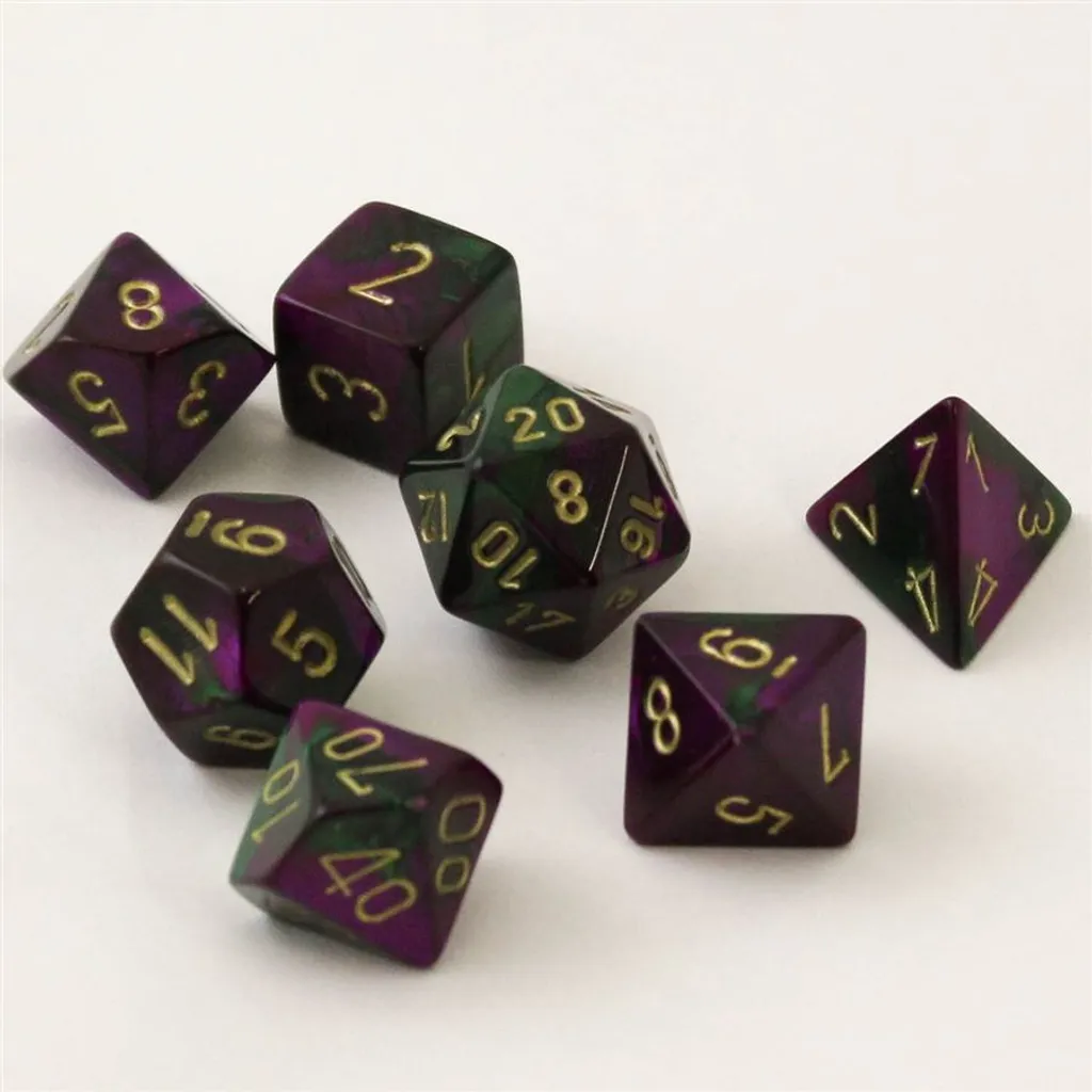 Dés de Jeu Chessex Gemini Vert et Violet Chiffres Or Haute Lisibilité