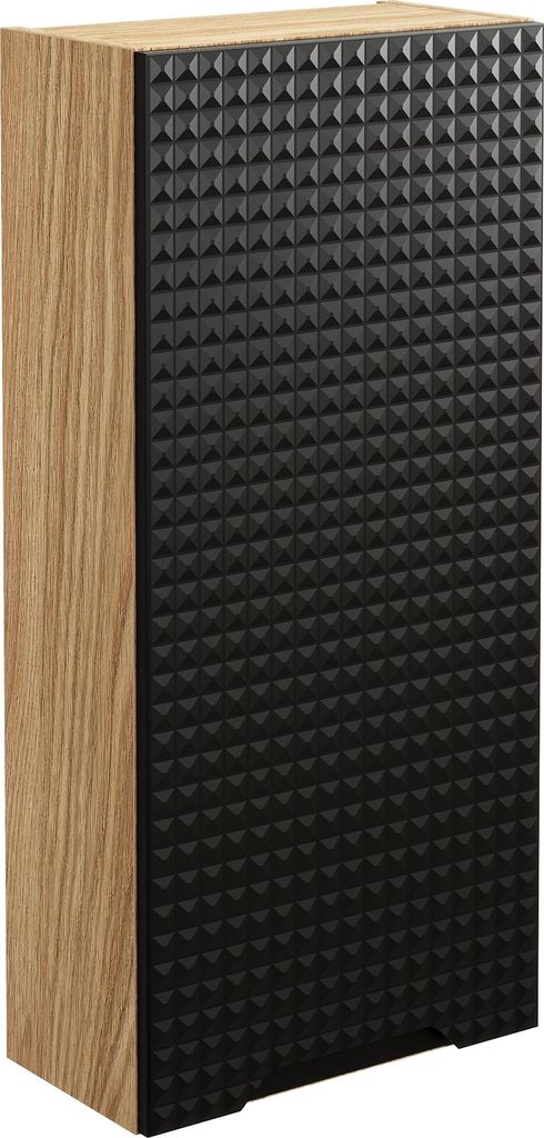 Hängender Badezimmerschrank 35 Cm, Schwarz, Eiche 3D, 1 Tür, Modern