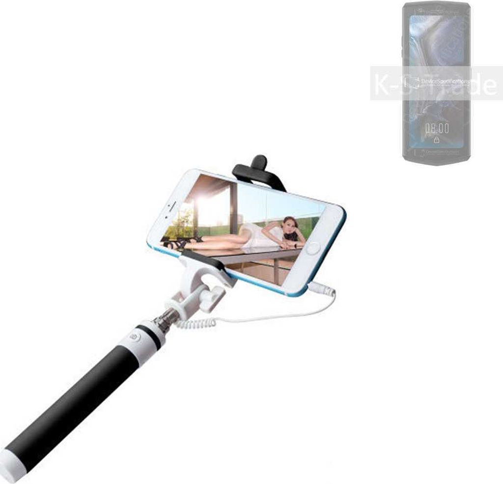 K-S-Trade Selfie Stick kompatibel mit Cubot Pocket 3 Selfiestick kabelgebunden Monopod mit Kabel Stab Stange Selfportrait Handheldstick schwarz 1x