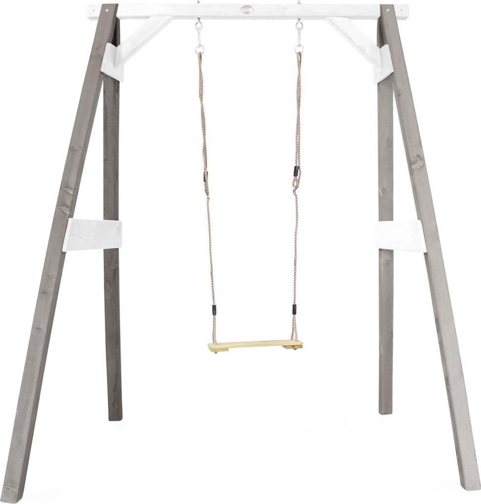 AXI Schaukel in Grau / Weiß aus Holz | Einzelschaukel mit Gestell für Kinder | Kinderschaukel / Schaukelgestell für den Garten