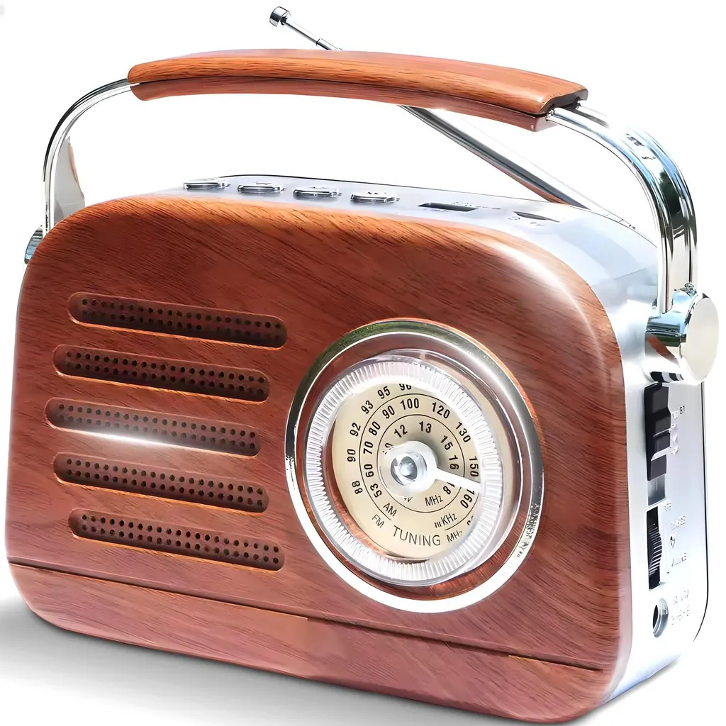 Radio vintage pour cuisine et bureau portable FM AM SW 1200 mAh Bois