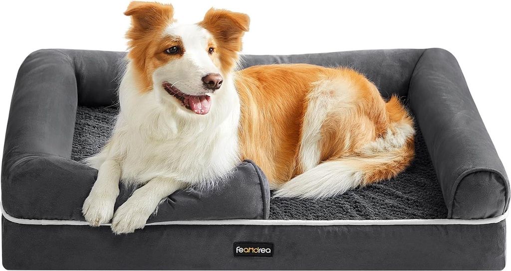 Orthopädisches Hundebett mit weicher Füllung - Abnehmbarer und waschbarer Bezug - 91 x 71 x 20 cm - Dunkelgrau