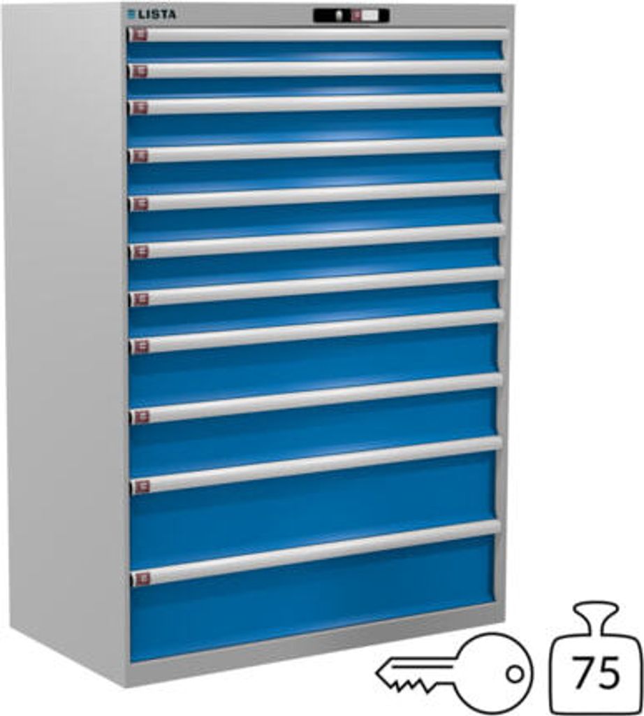 Lista Schubladenschrank - 78.774.514 - 1.450x1.023x572 mm (HxBxT) - 11 Schubladen - 75 kg - Key Lock - RAL 7035/RAL 5012