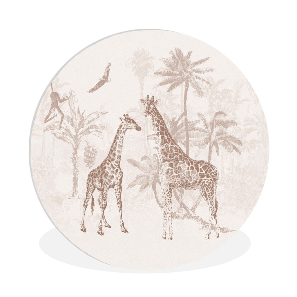 MuchoWow Rundes Wandbild - Runde Bilder Tiere - Dschungel - Vintage - Kinder - Mädchen Ø 90 cm Kreis Wanddekoration Kunststoff - Wandkreis - Wa...