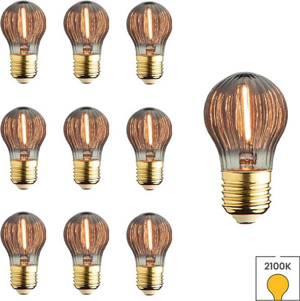 10er-Set LED-Lampen geripptes Glas E27 | 1 Watt | 2100K extra warmweiß | Smoke | Filament | Lybardo